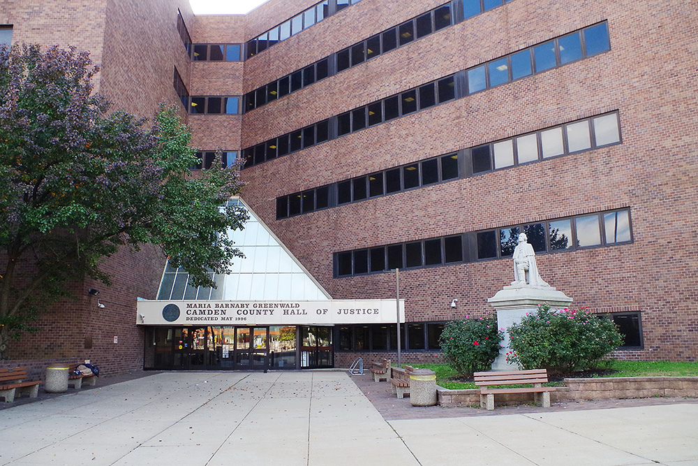Camden County Hall of Justice in Camden, NJ, where domestic violence and restraining order cases are heard